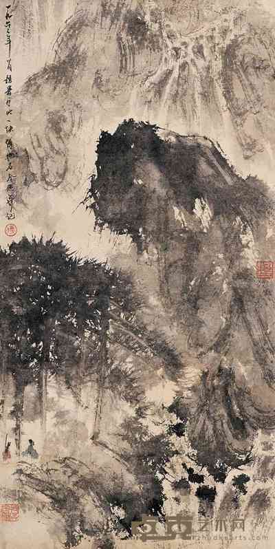 傅抱石 1962年作 山水 立轴 74×37.5cm